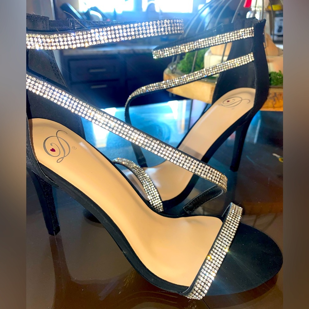 Strap rhinestone heels